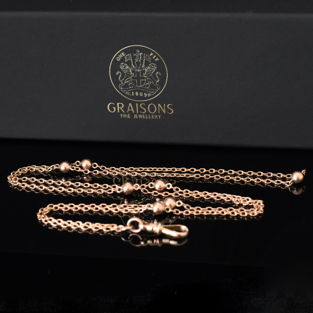Antique Victorian/Edwardian 9ct Rose Gold Guard Chain Circa 1900