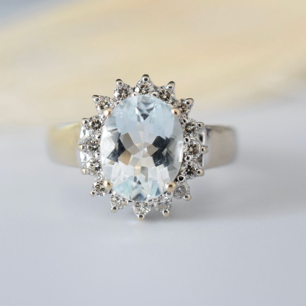 Modern 18ct White Gold Aquamarine And Diamond Ring
