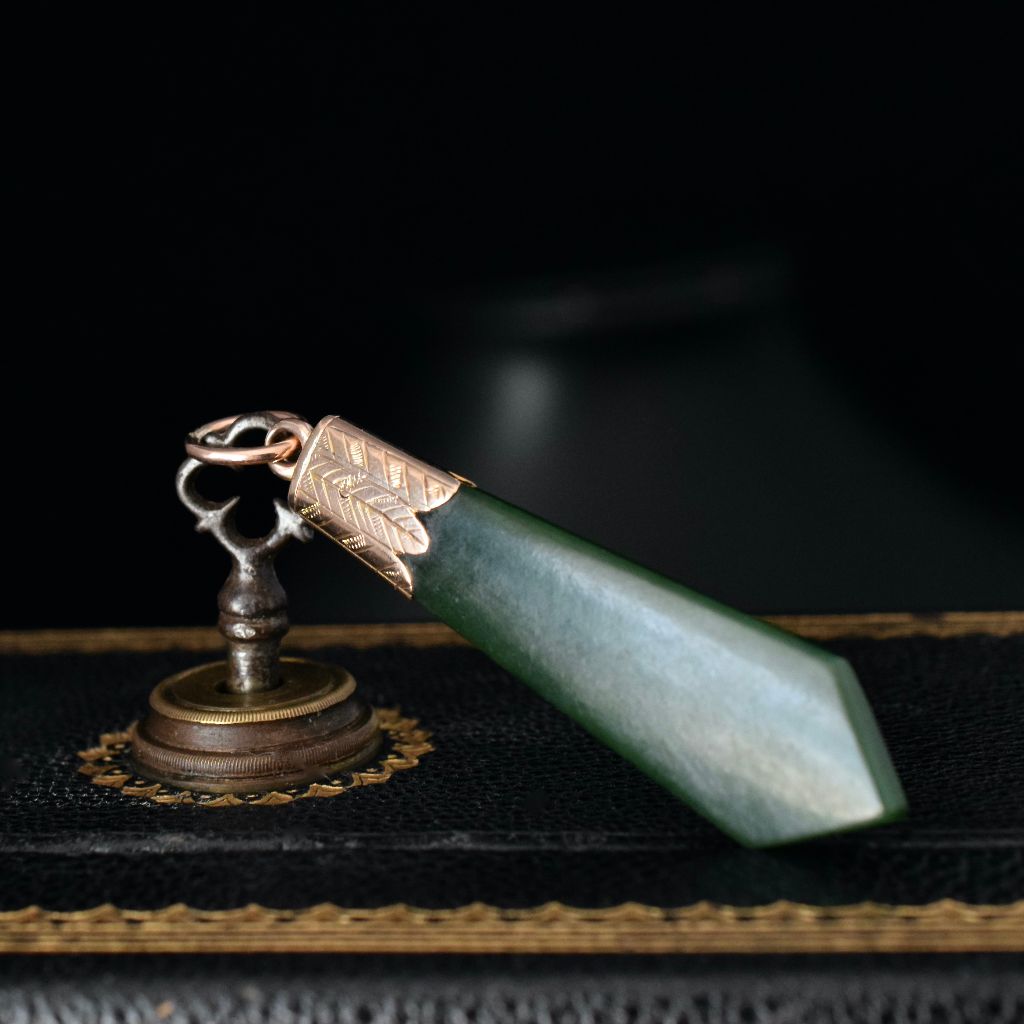 Antique 9ct Rose Gold Nephrite Jade Fob/Charm Circa 1905