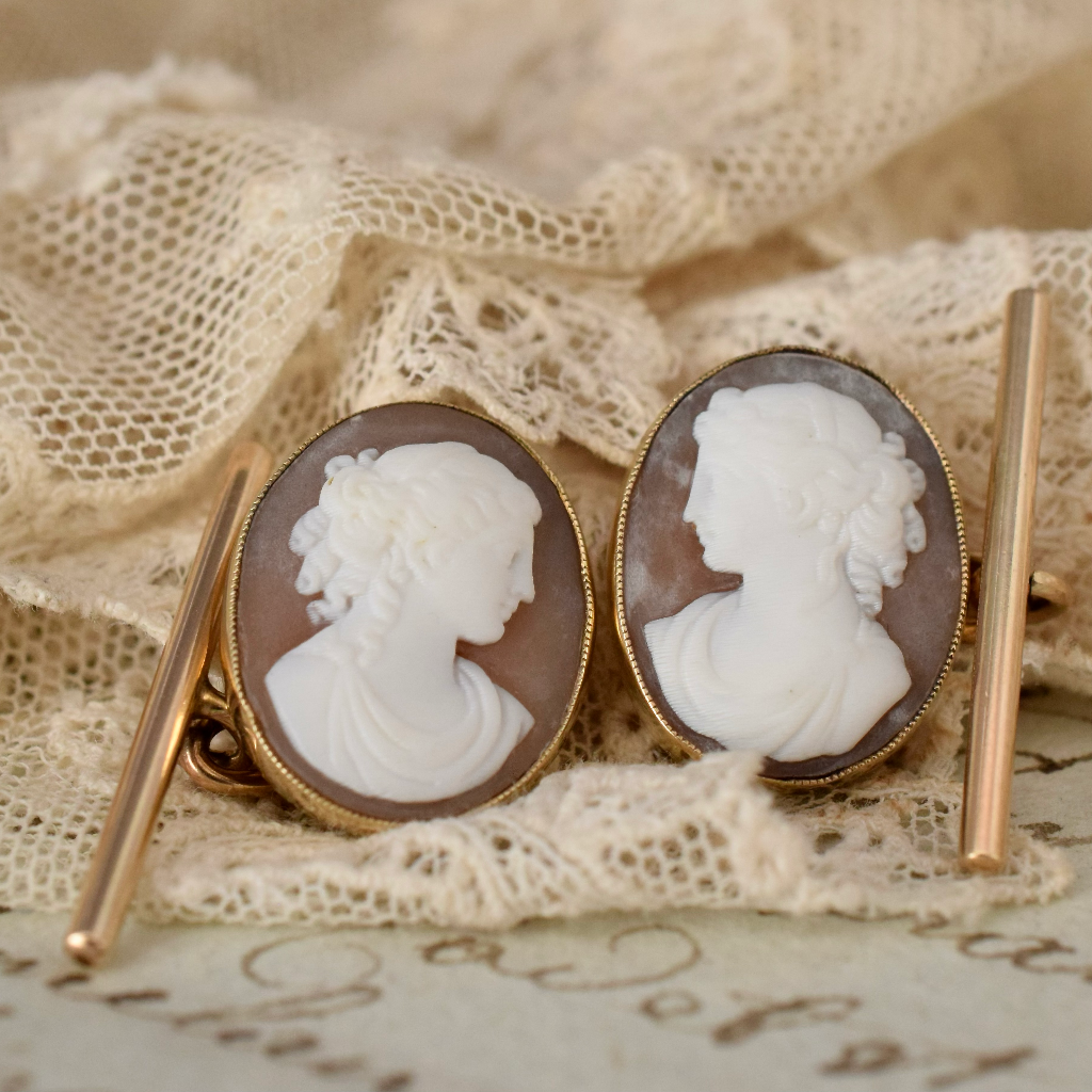 Antique 9ct Yellow Gold Cameo Cufflinks