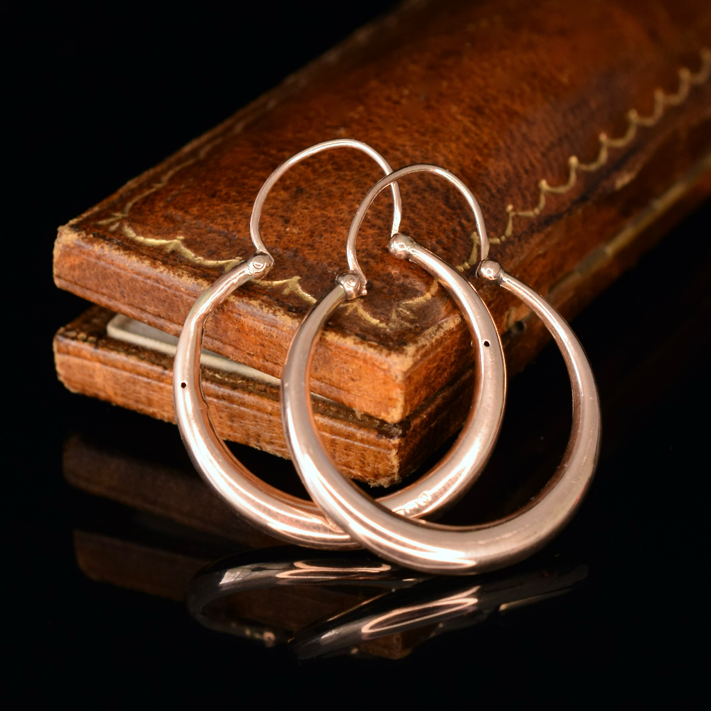 Antique Art Deco Era 9ct Rose Gold Hoop Earrings by Joseph Smith & Sons Birmingham 1919