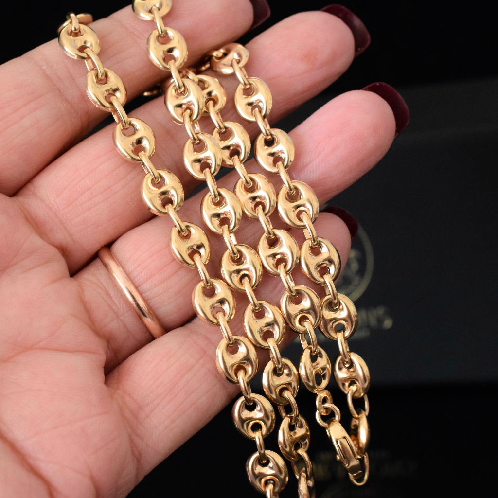 Modern Italian 9ct Yellow Gold Puffed Marriner Link Chain By UnoAErre 47cm