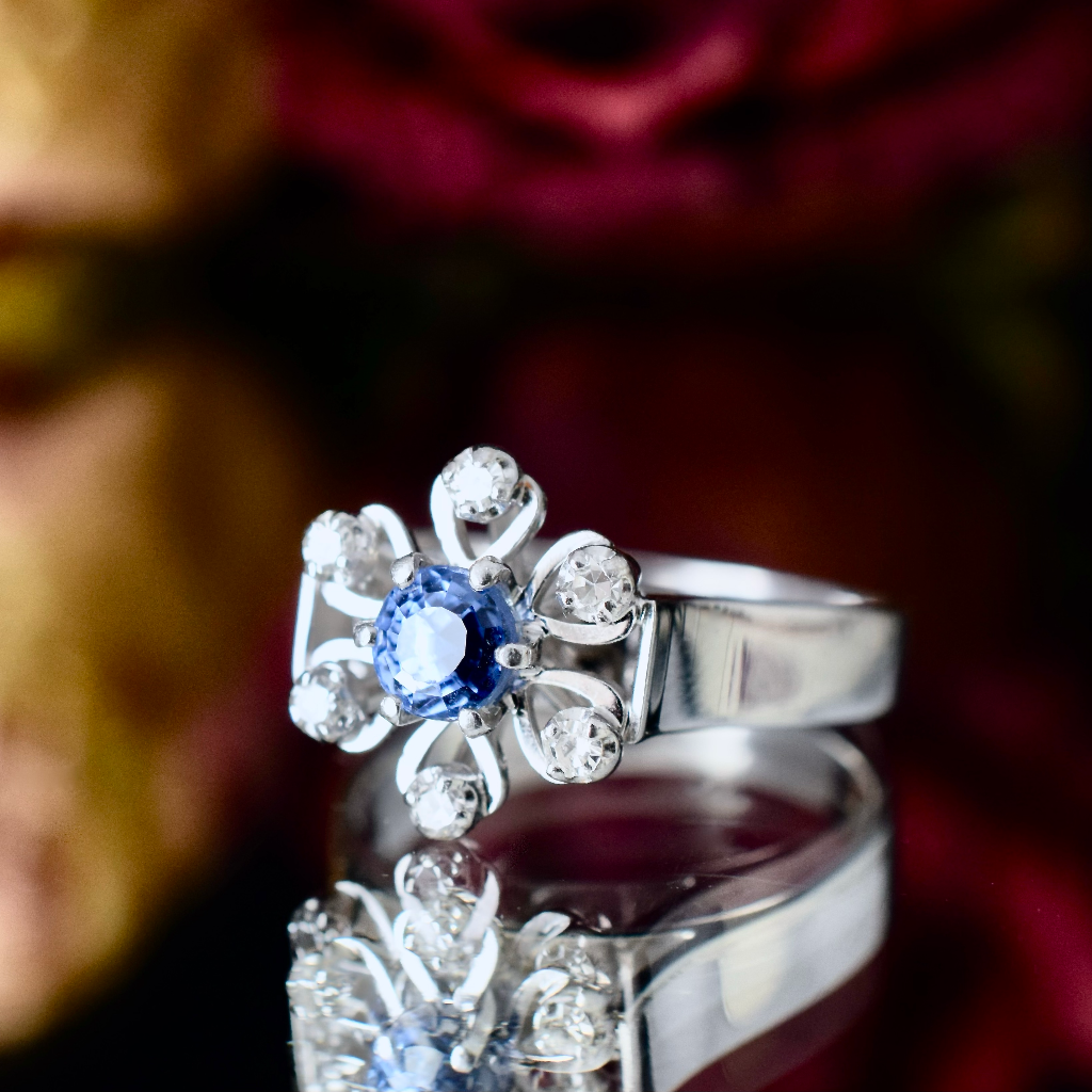 Modern 18ct White Gold Sapphire And Diamond ‘Daisy’ Ring