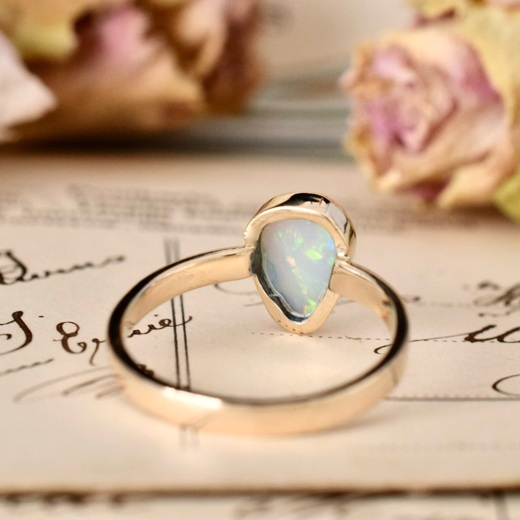 Modern 9ct Rose Gold Free Form Natural White Crystal Opal Ring