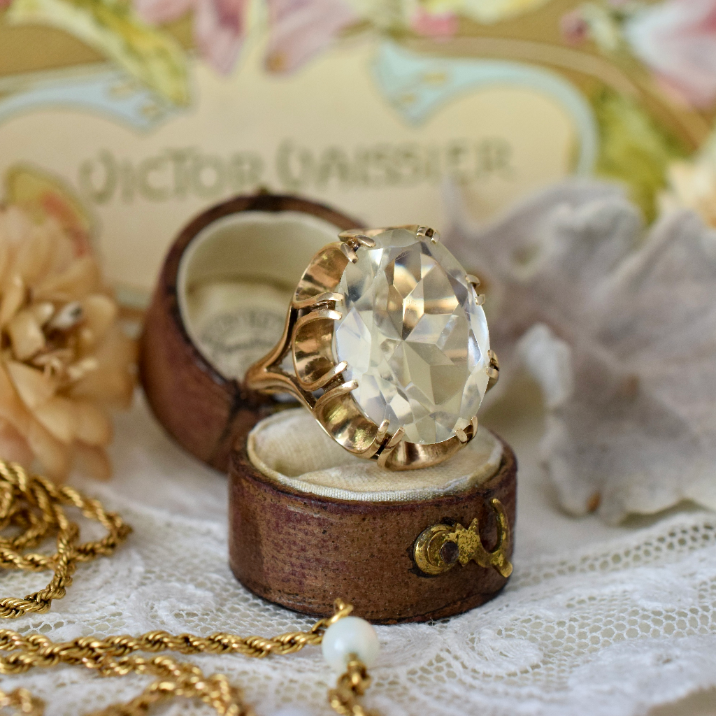 Vintage 9ct Pale Rose Gold And Lemon Quartz Ring - Birmingham 1975