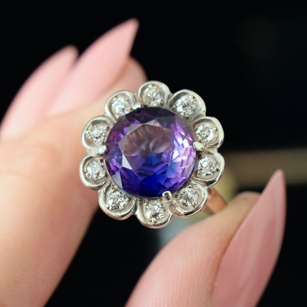 Vintage 14ct Yellow Gold Diamond And Synthetic Corundum ‘Daisy’ Cluster Ring Independent Valuation With Purchase $4250.00