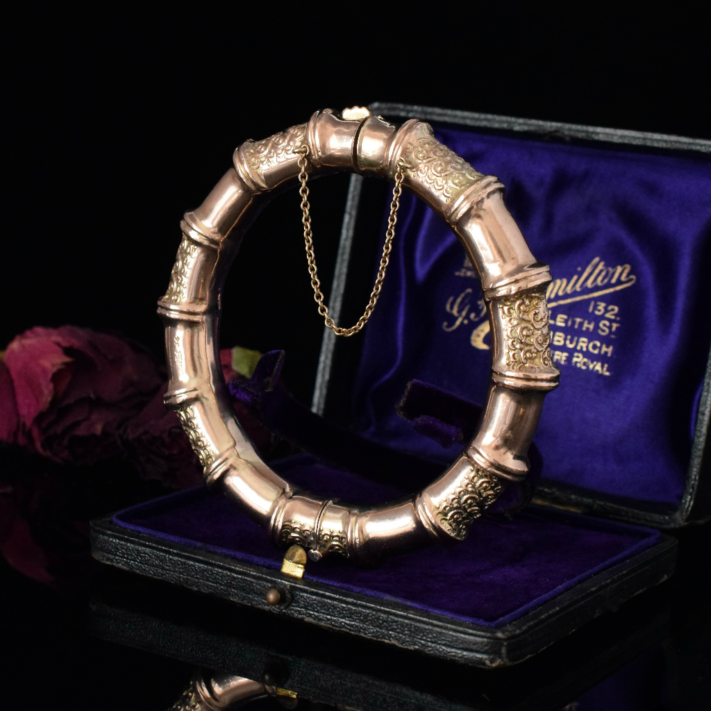 Australian Edwardian 9ct Rose Gold Bamboo Bangle By Aronson & Co. Circa 1905