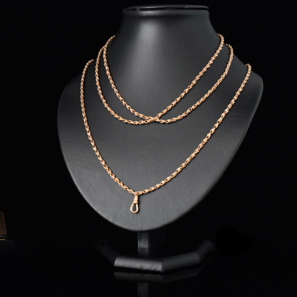 Victorian Rolled Gold Fancy Faceted Link Long Chain 140cm