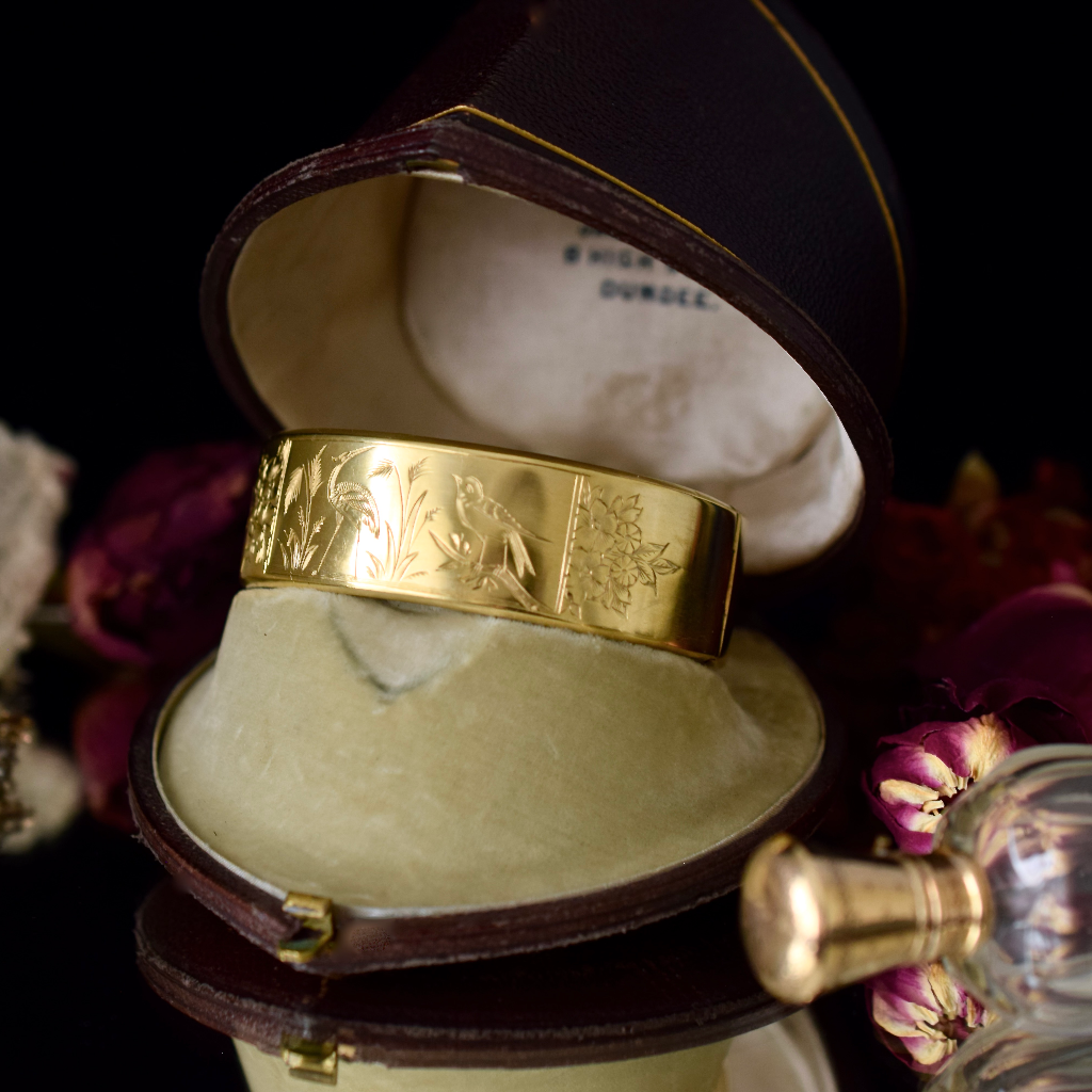 Antique Victorian Aesthetic Era Silver Gilt Cuff Bangle Circa 1880
