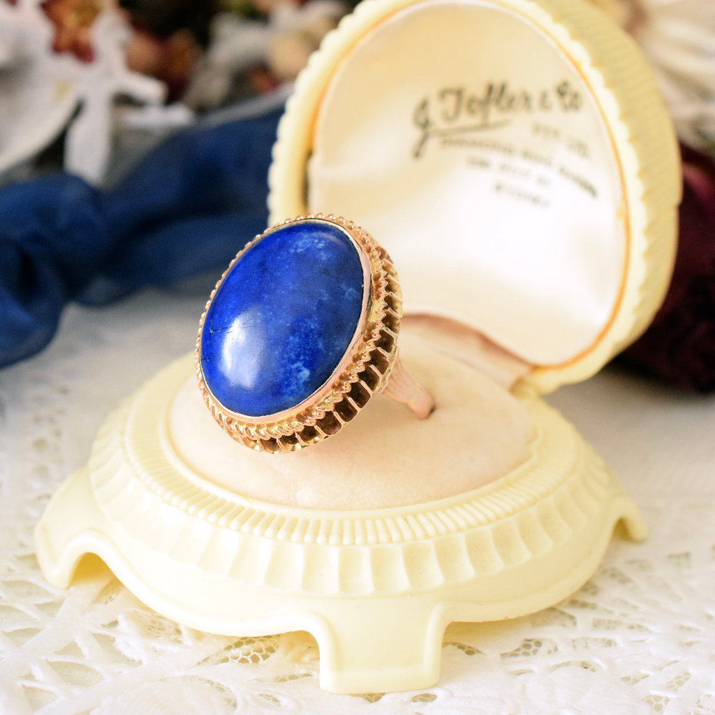 Vintage 14ct Rose Gold Lapis Lazuli Cocktail Ring