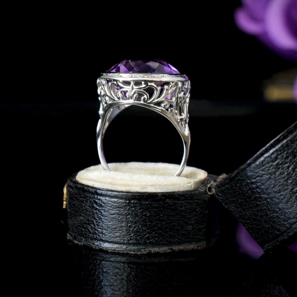 Antique Art Deco 10ct White Gold Amethyst Ring Circa 1920