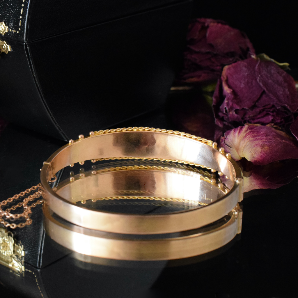 Antique Australian 9ct Rose Gold Garnet-Topped Doublet Bangle By Robert Rollason - 1888-1925