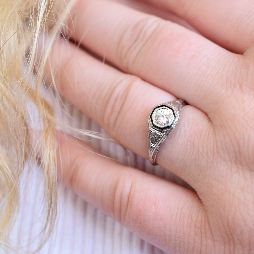 Antique Art Deco 18K White Gold Diamond Solitaire Ring By ‘Belais’ Circa 1920 Independent Insurance Valuation Included For $9,000 AUD