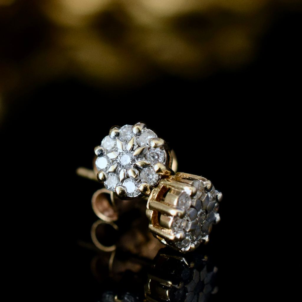 Modern 9ct Yellow Gold Dainty Diamond Cluster Stud Earrings