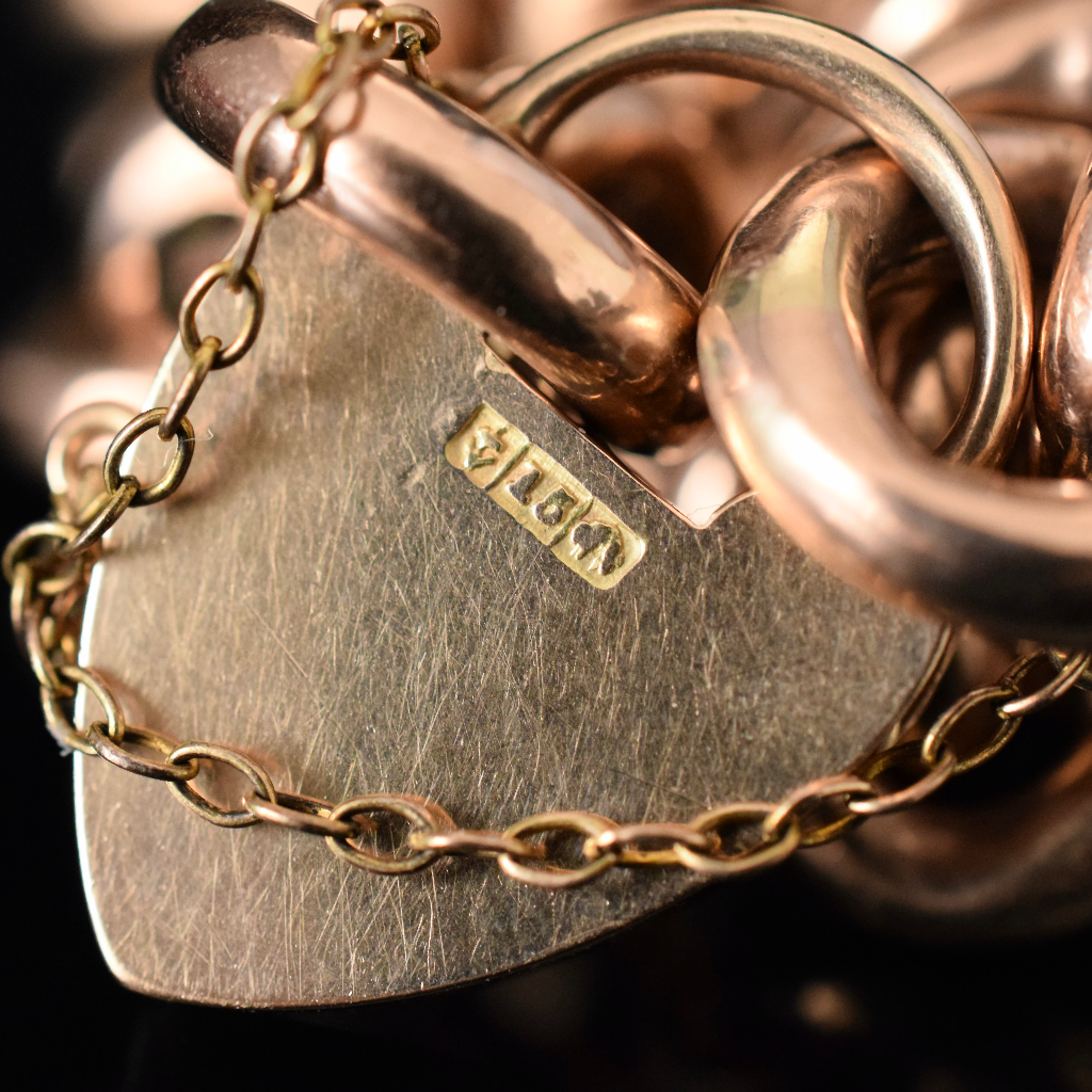 Antique Australian 9ct Rose Gold Curblink Bracelet With 15ct Gold Padlock Clasp Circa 1900