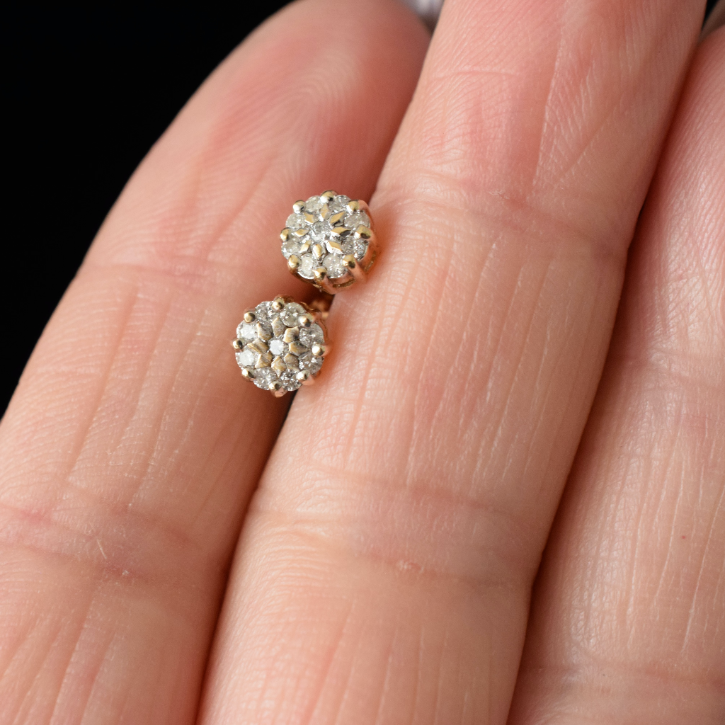 Modern 9ct Yellow Gold Dainty Diamond Cluster Stud Earrings