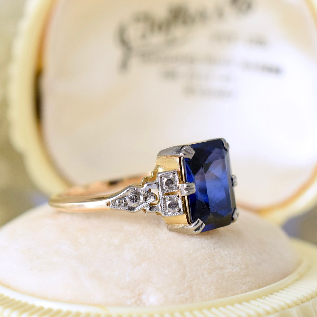 Vintage 18ct Yellow Gold Lab Sapphire Ring Circa 1940’s