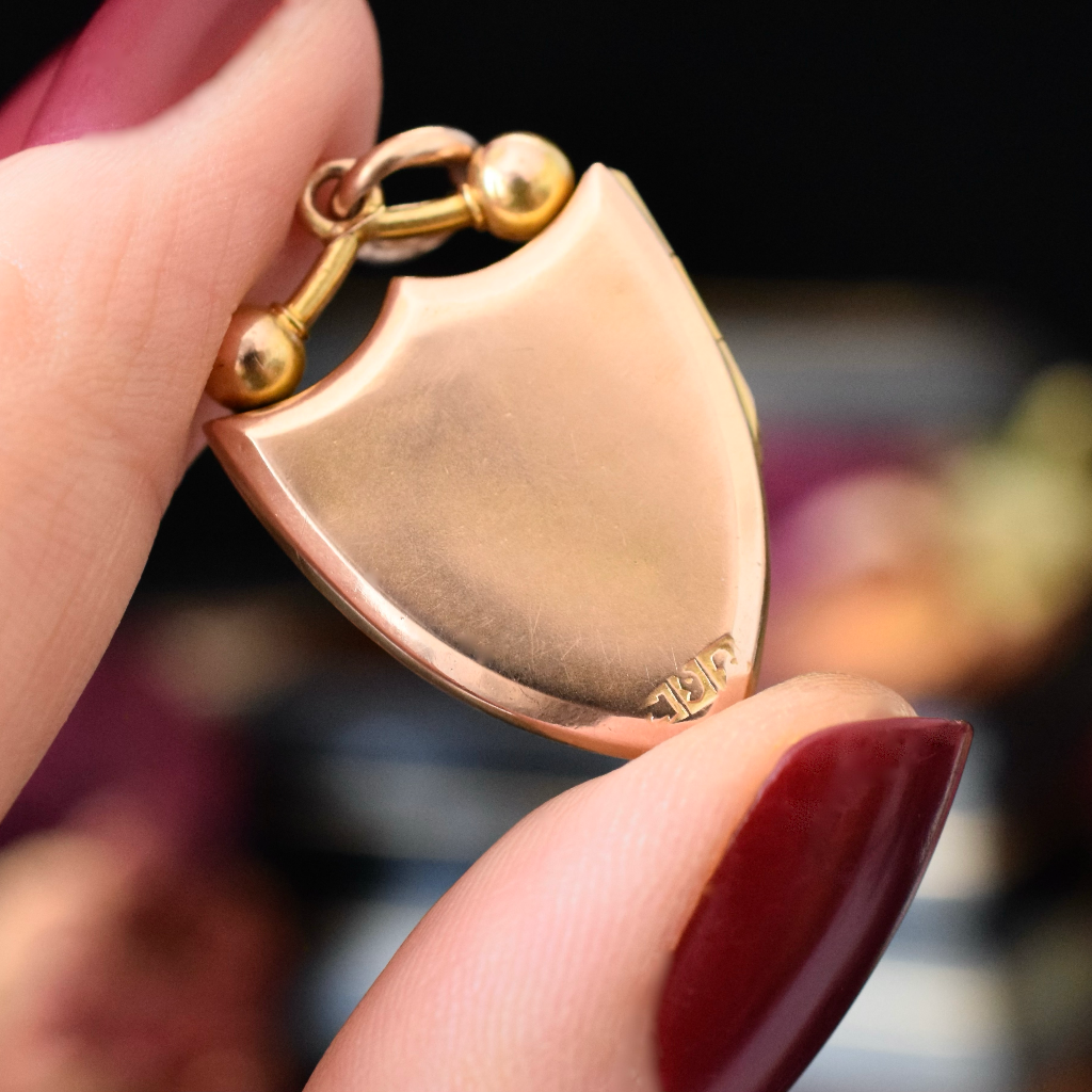 Antique Australian 9ct Rose Gold Shield Shape Locket By Aronson & Co. Circa 1900