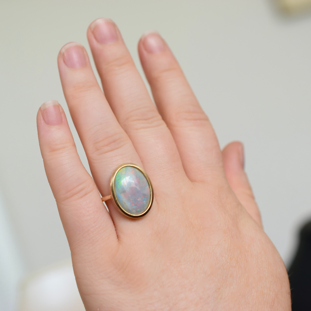 Modern 9ct Yellow Gold Solid White Opal (Colour 7/8) Ring