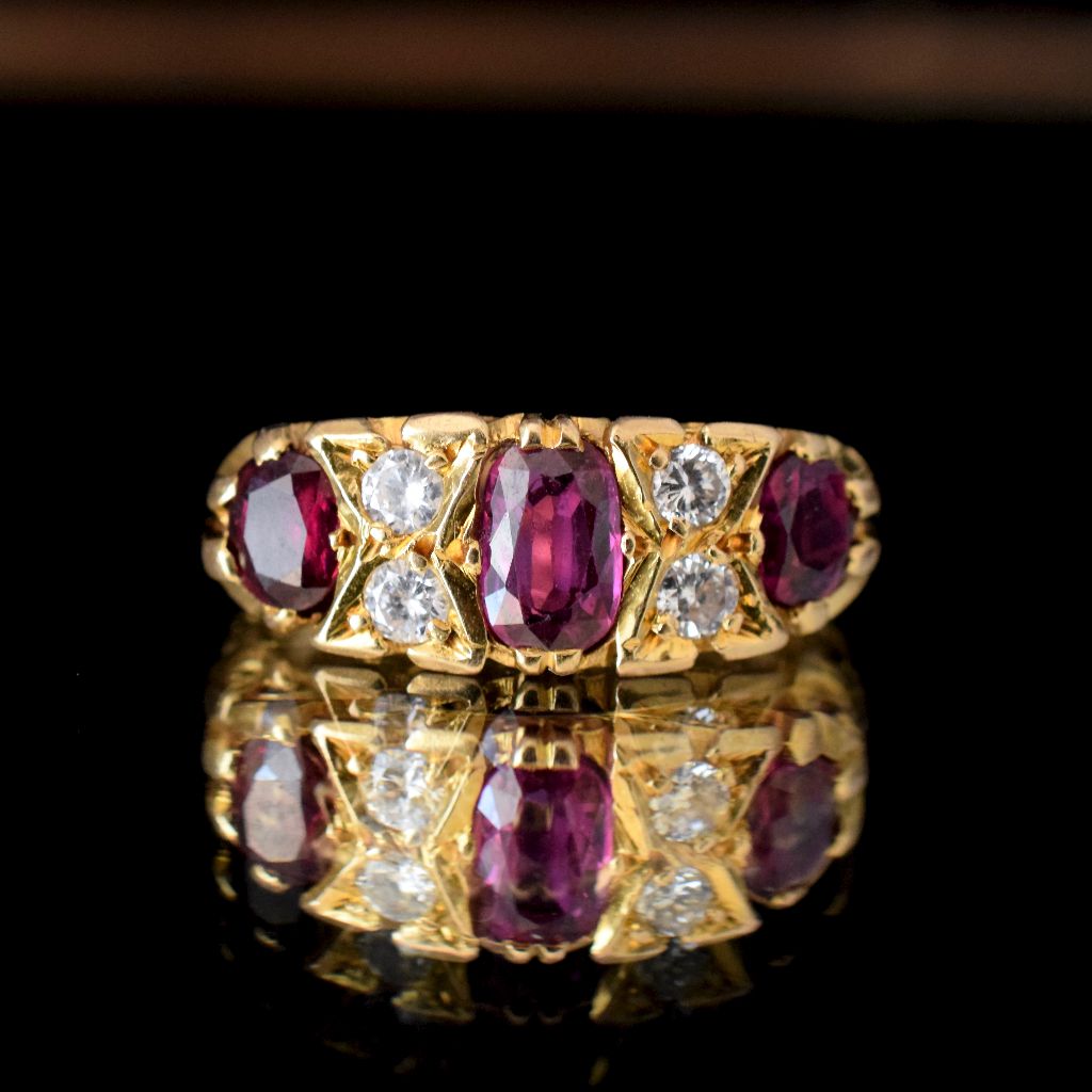 Modern Victorian Style 18ct Yellow Gold Natural Ruby And Diamond Ring (Included in purchase independent Valuation for - $11,000)