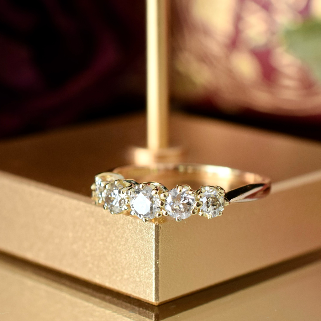 Antique Australian 18ct Yellow Gold Diamond Five Stone Half Hoop By - H. Bright - Circa 1925
