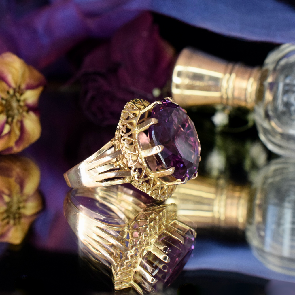 Vintage 18ct Rose Gold And Man Made Purple Sapphire Cocktail Ring Circa 1960’s