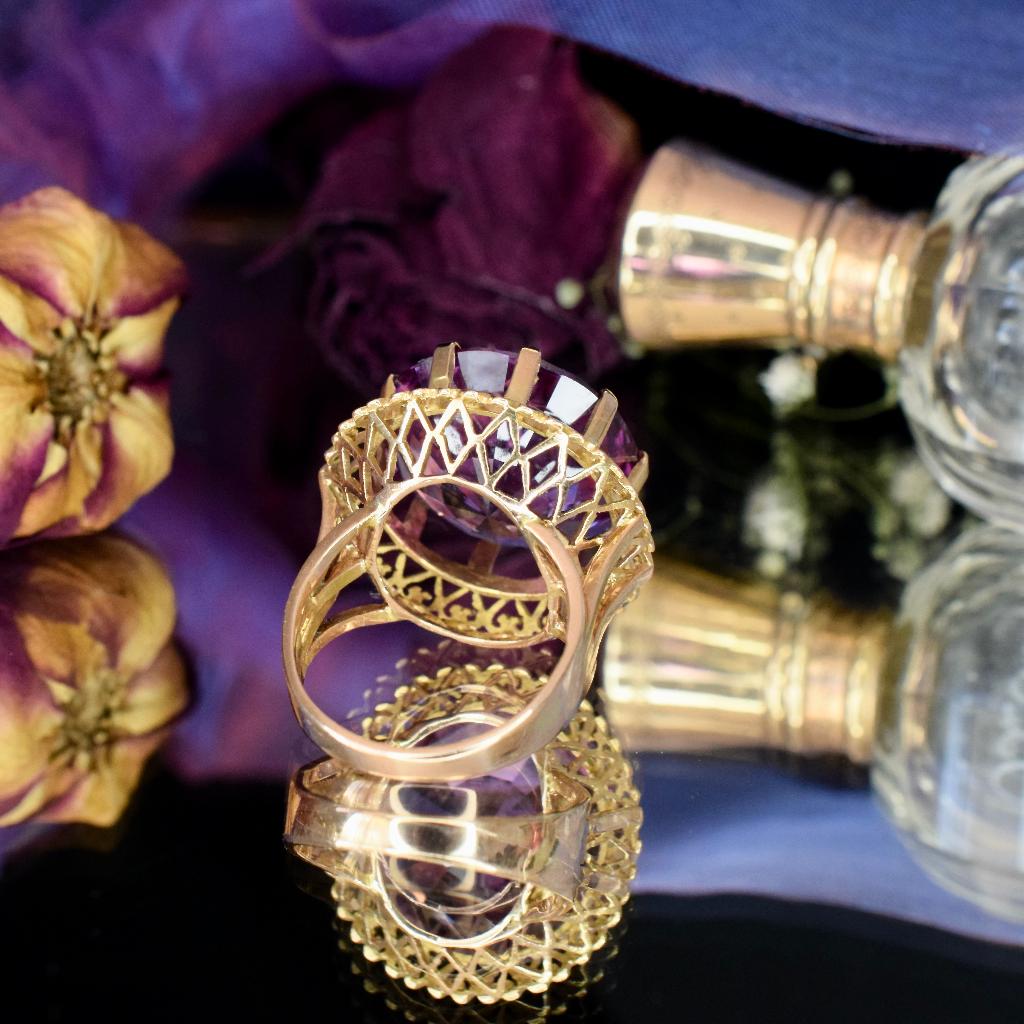 Vintage 18ct Rose Gold And Man Made Purple Sapphire Cocktail Ring Circa 1960’s