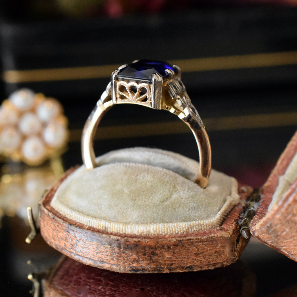 Vintage 18ct Yellow Gold Lab Sapphire Ring Circa 1940’s