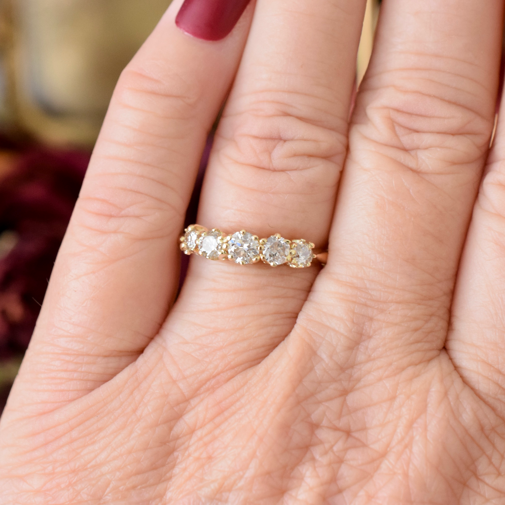 Antique Australian 18ct Yellow Gold Diamond Five Stone Half Hoop By - H. Bright - Circa 1925