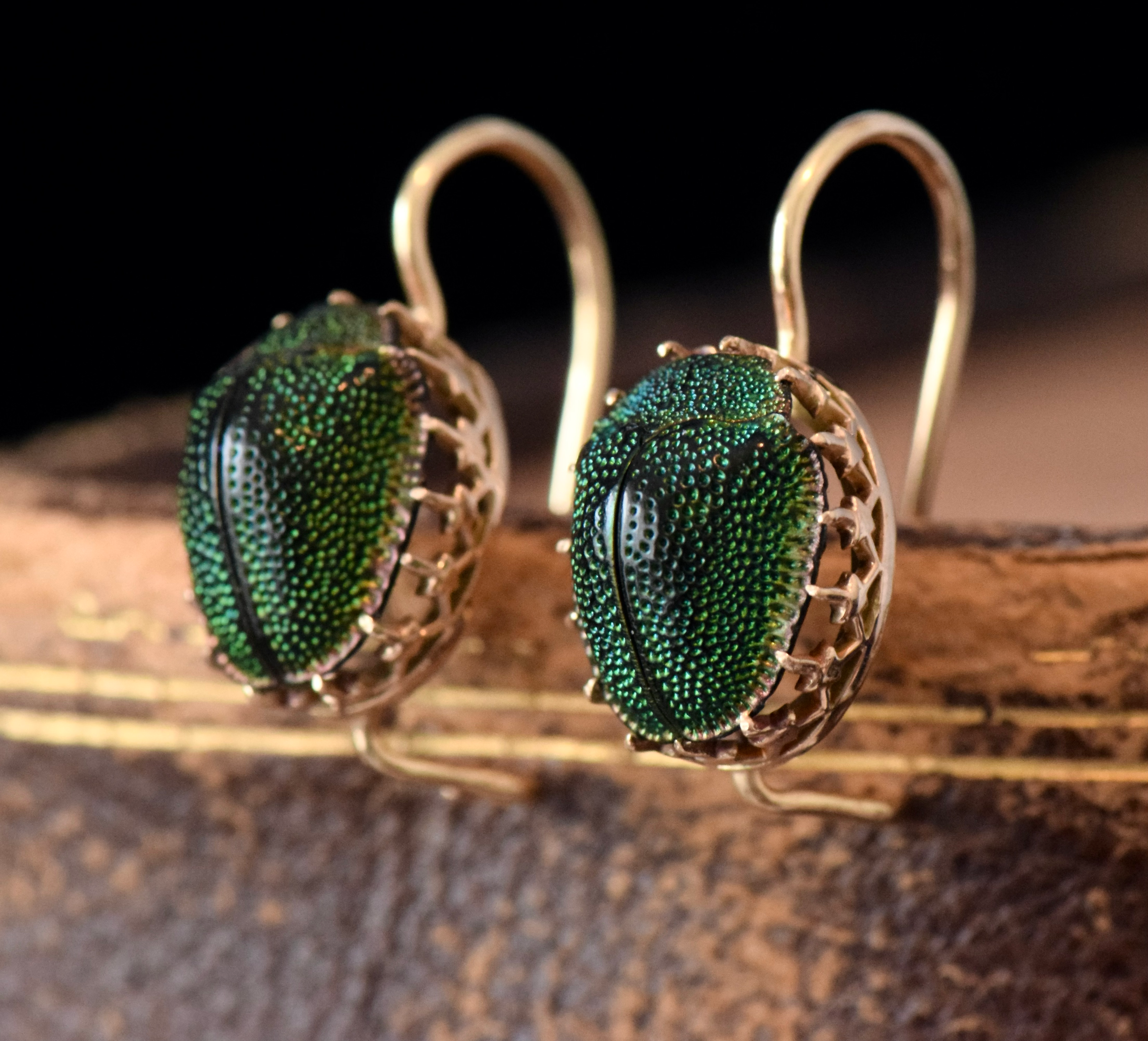 Antique Victorian 9ct Rose Gold Scarab Beetle Earrings Circa 1890