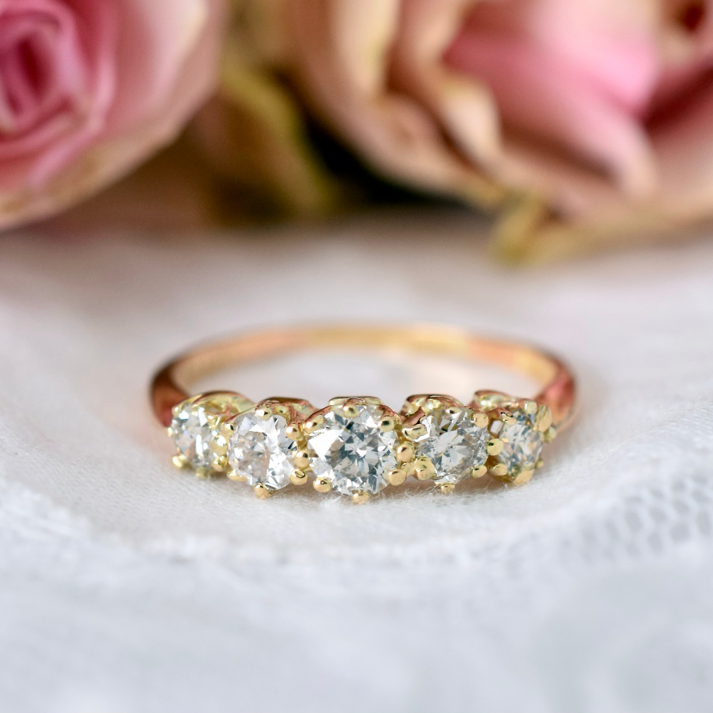 Antique Australian 18ct Yellow Gold Diamond Five Stone Half Hoop By - H. Bright - Circa 1925