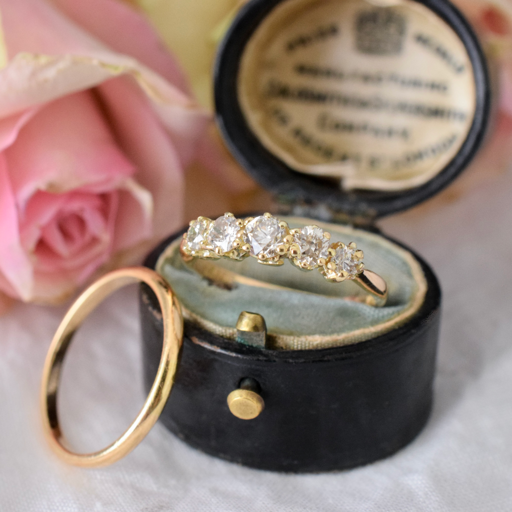Antique Australian 18ct Yellow Gold Diamond Five Stone Half Hoop By - H. Bright - Circa 1925