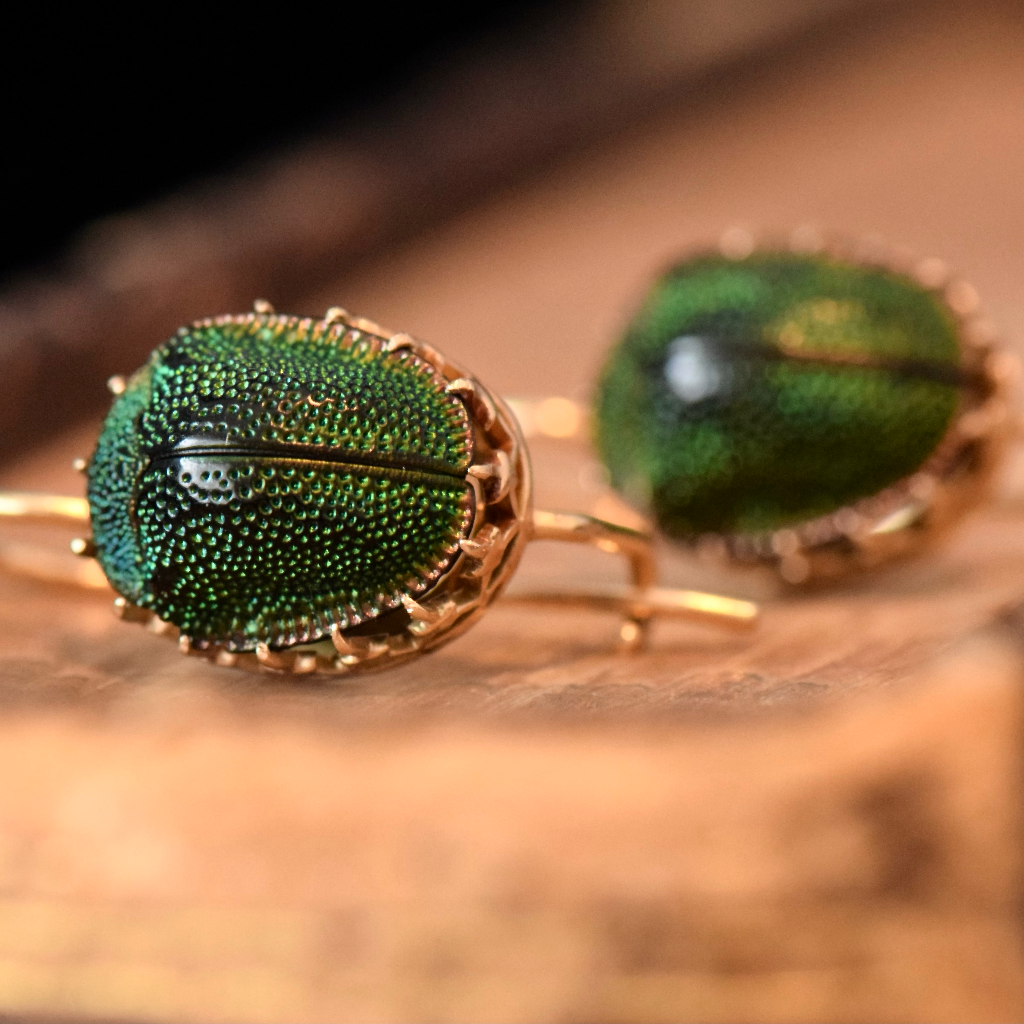 Antique Victorian 9ct Rose Gold Scarab Beetle Earrings Circa 1890