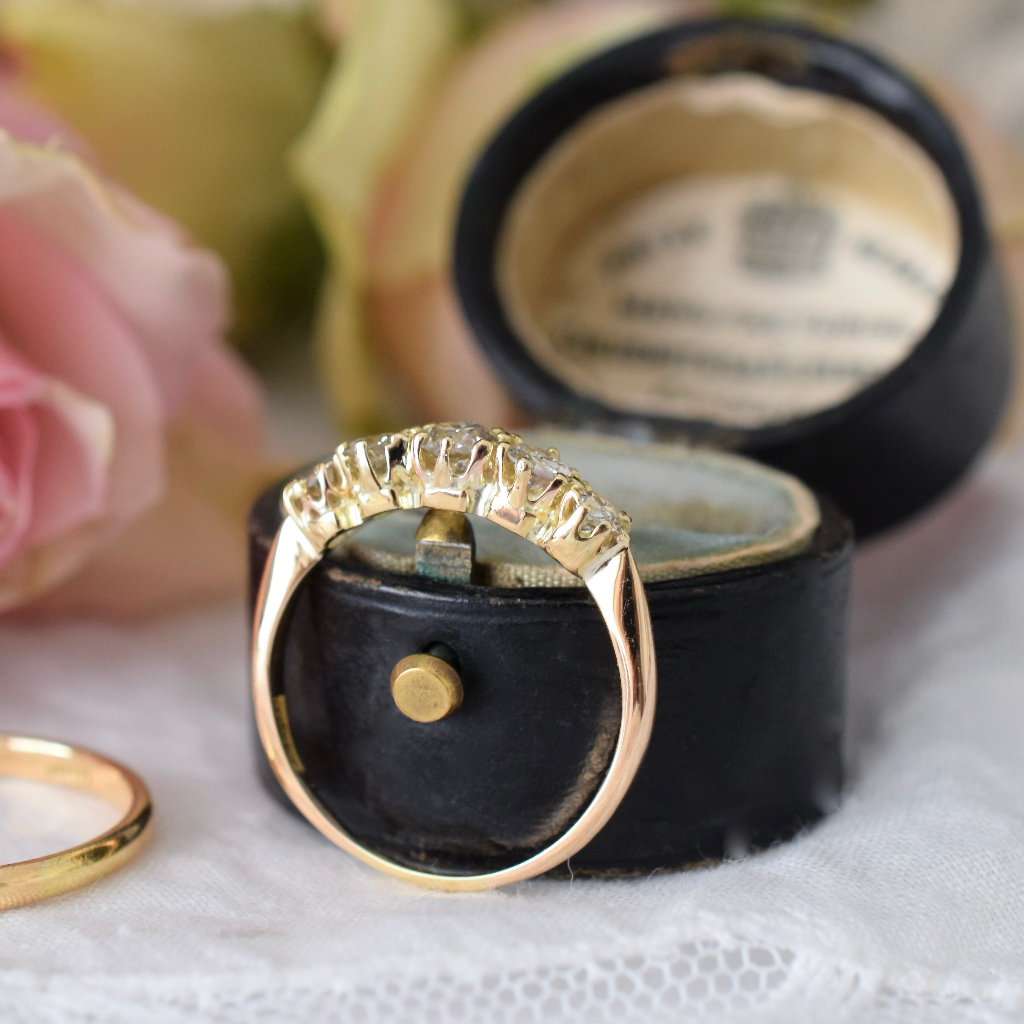 Antique Australian 18ct Yellow Gold Diamond Five Stone Half Hoop By - H. Bright - Circa 1925