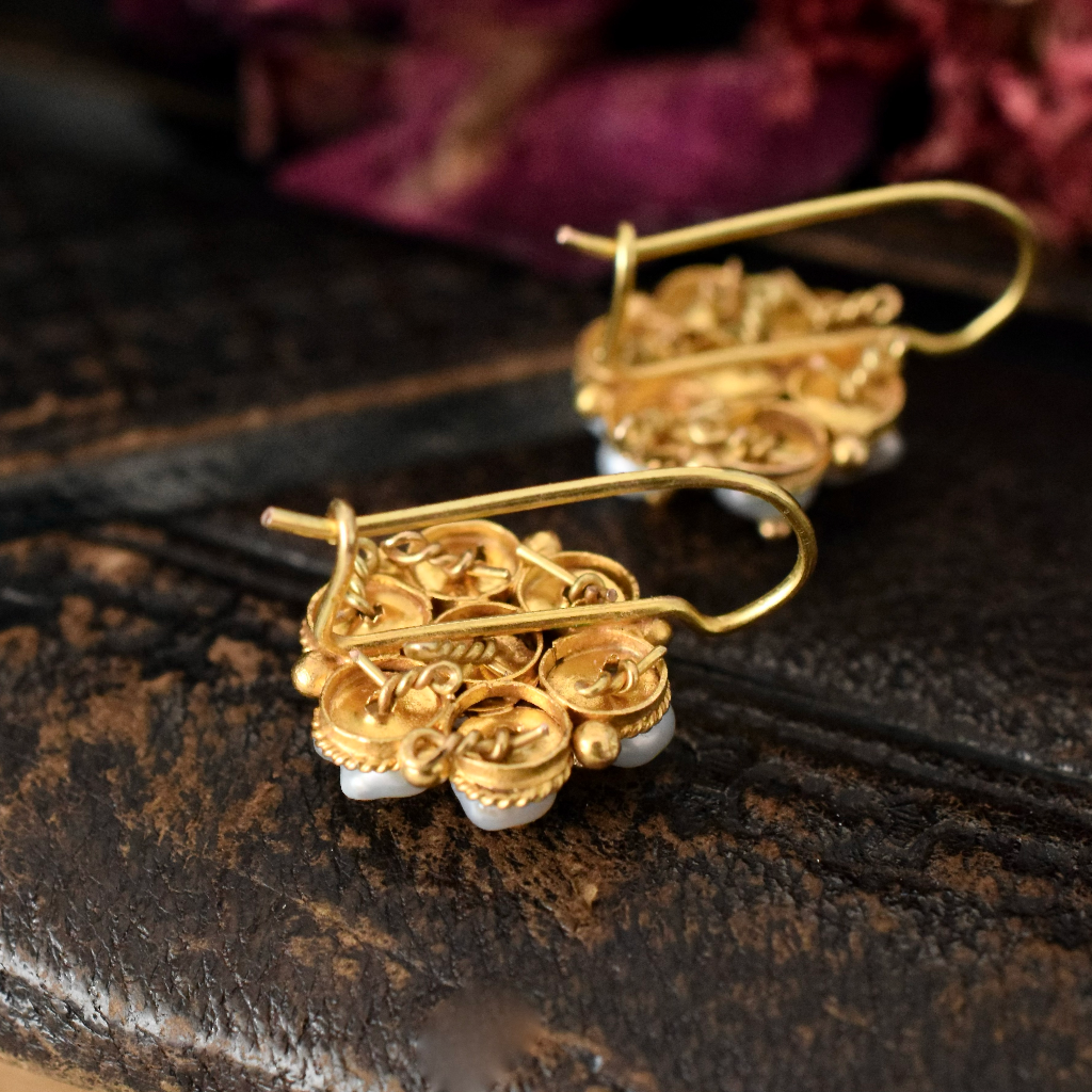 Vintage 12ct Yellow Gold Pearl Cluster Earrings