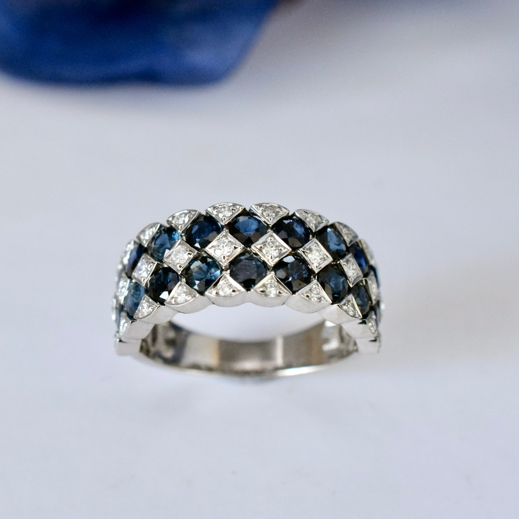 Modern 14ct White Gold Sapphire And Diamond Ring Independent Valuation Included For $5,200 AUD