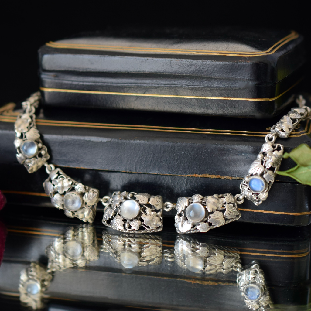Vintage **Arts And Crafts Sterling Silver And Moonstone Necklace - Possibly By Dorothy Wager