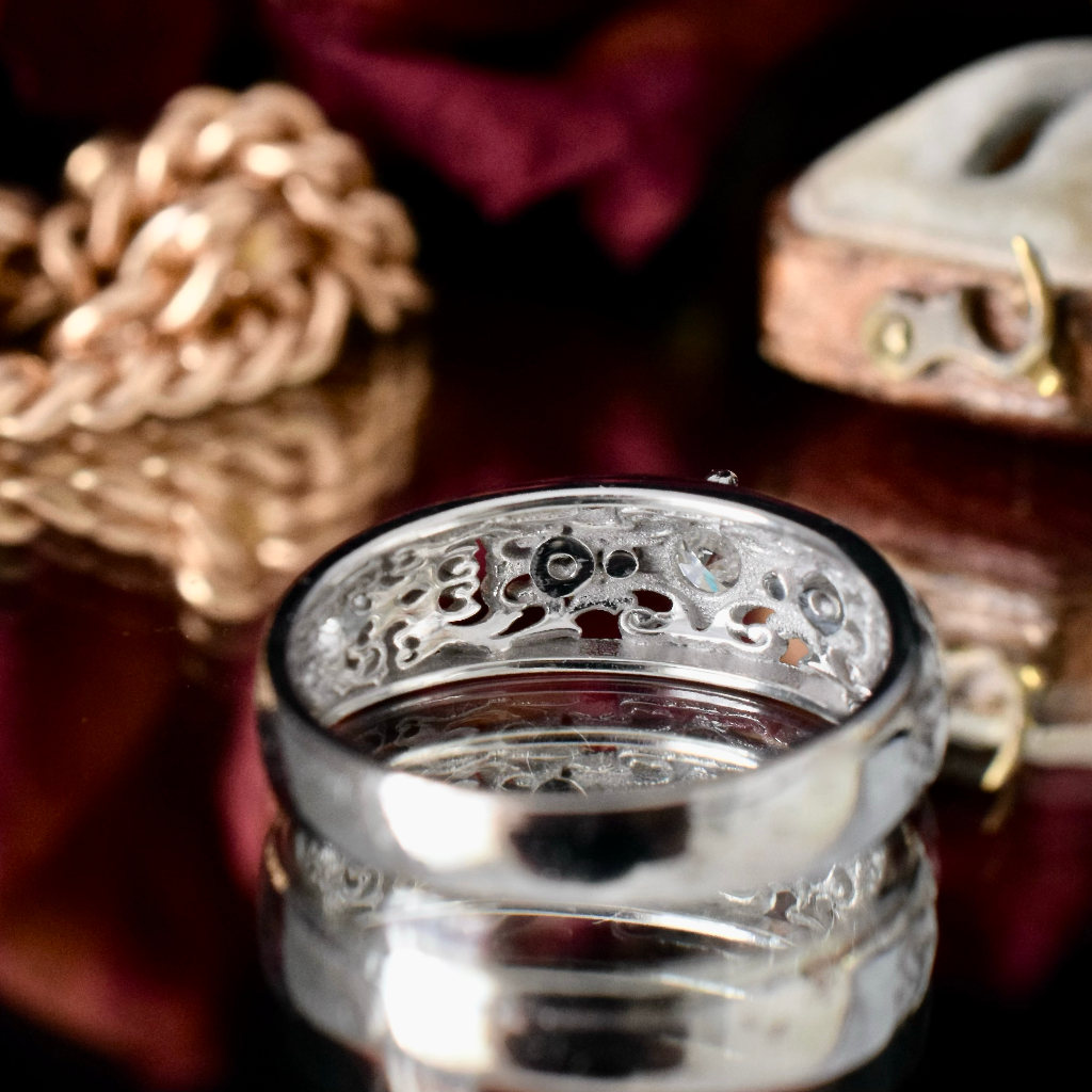 Modern 18ct White Gold Filigree Diamond Ring