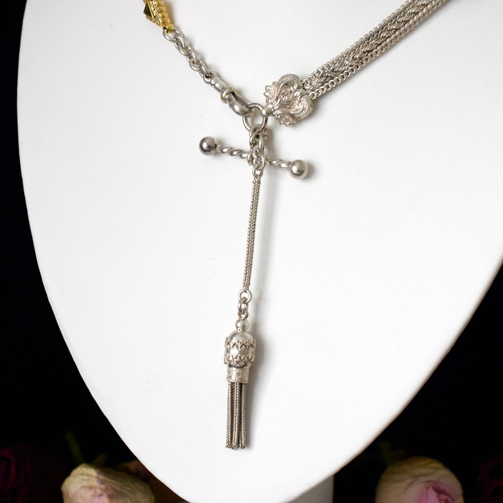 Antique Victorian Sterling Silver Albertina Tassel Necklace Circa 1880