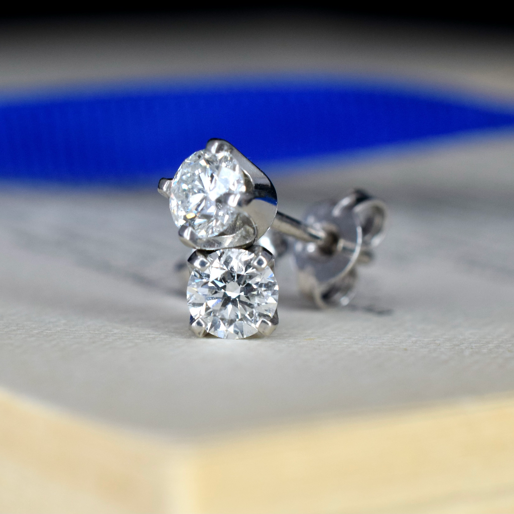 Modern 18ct White Gold Round Brilliant Cut Diamond Earrings - 0.60ct TDW