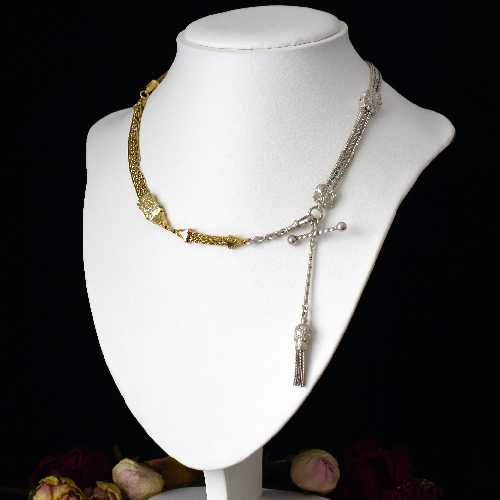Antique Victorian Sterling Silver Albertina Tassel Necklace Circa 1880
