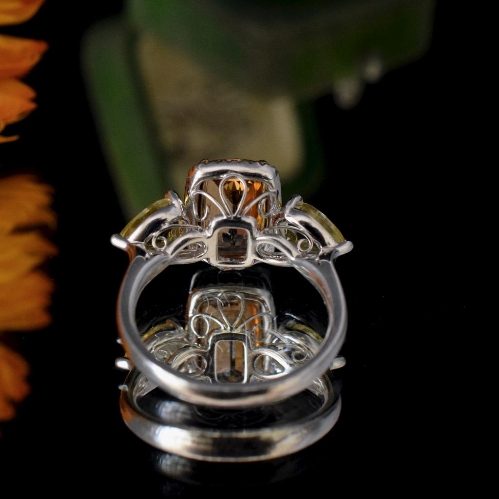 Modern 18ct White Gold Citrine And Diamond Ring