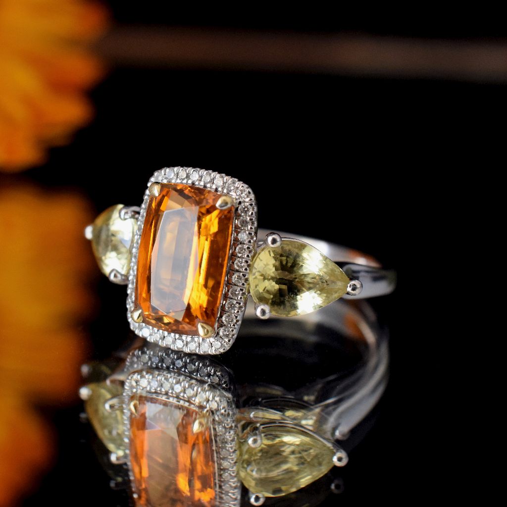 Modern 18ct White Gold Citrine And Diamond Ring