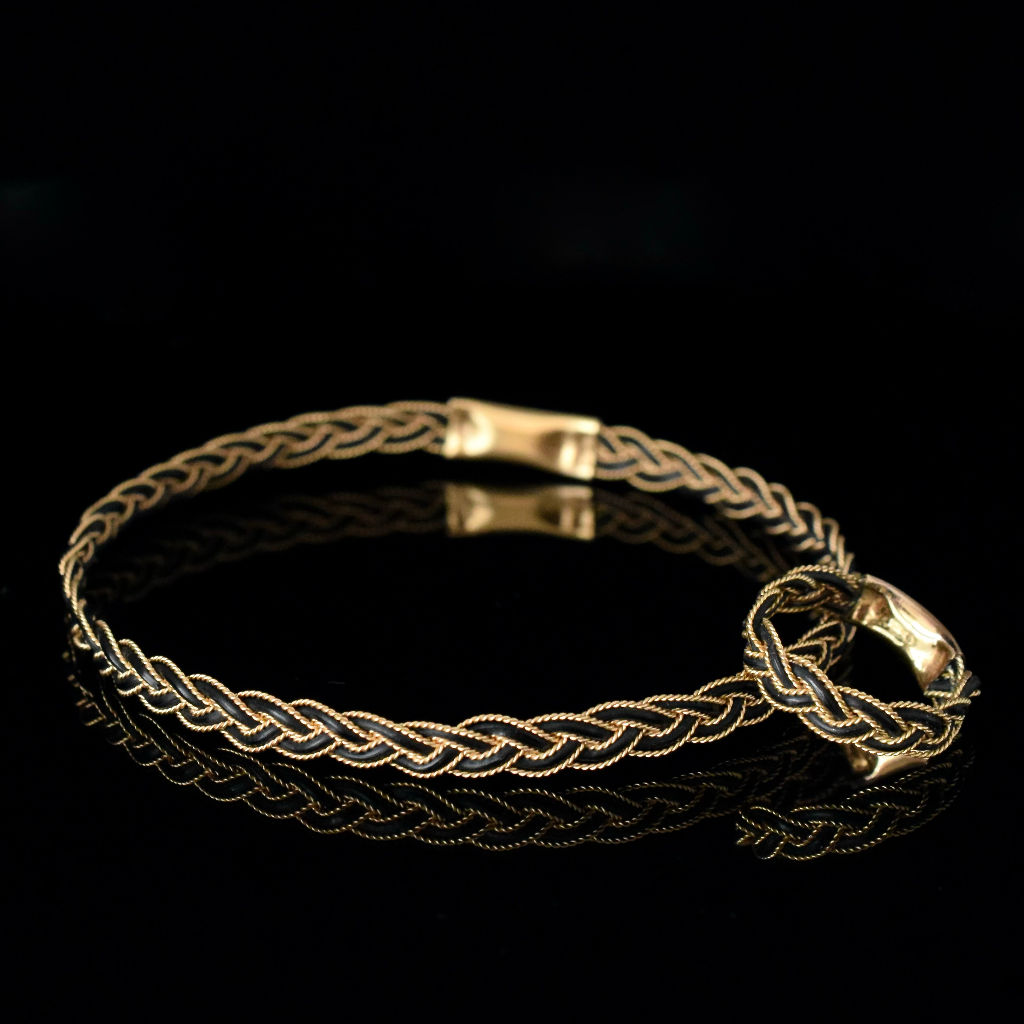 Vintage *Rolled Gold* British Raj Era Braided Elephant Hair Bangle