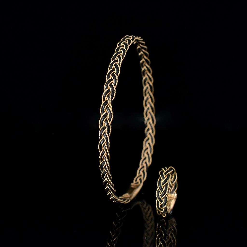 Vintage *Rolled Gold* British Raj Era Braided Elephant Hair Bangle