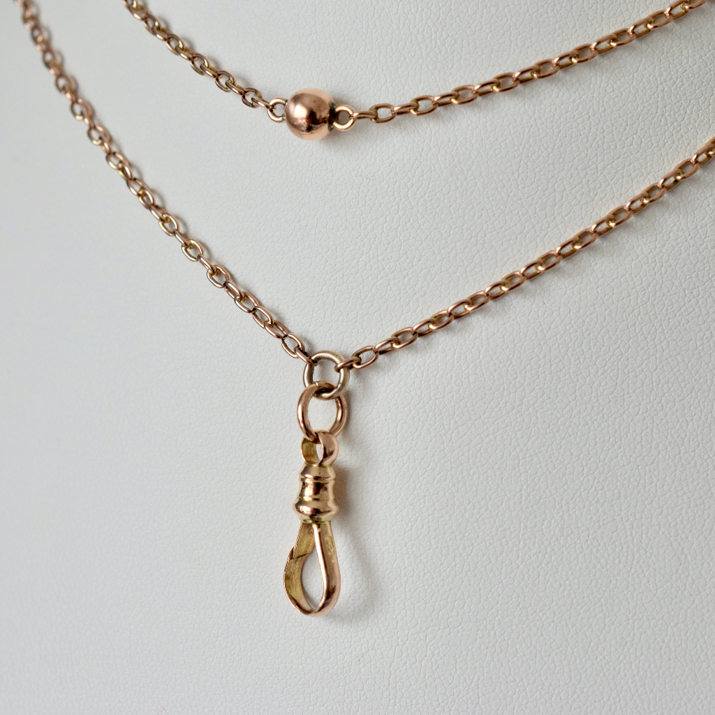 Antique Victorian/Edwardian 9ct Rose Gold Guard Chain Circa 1900