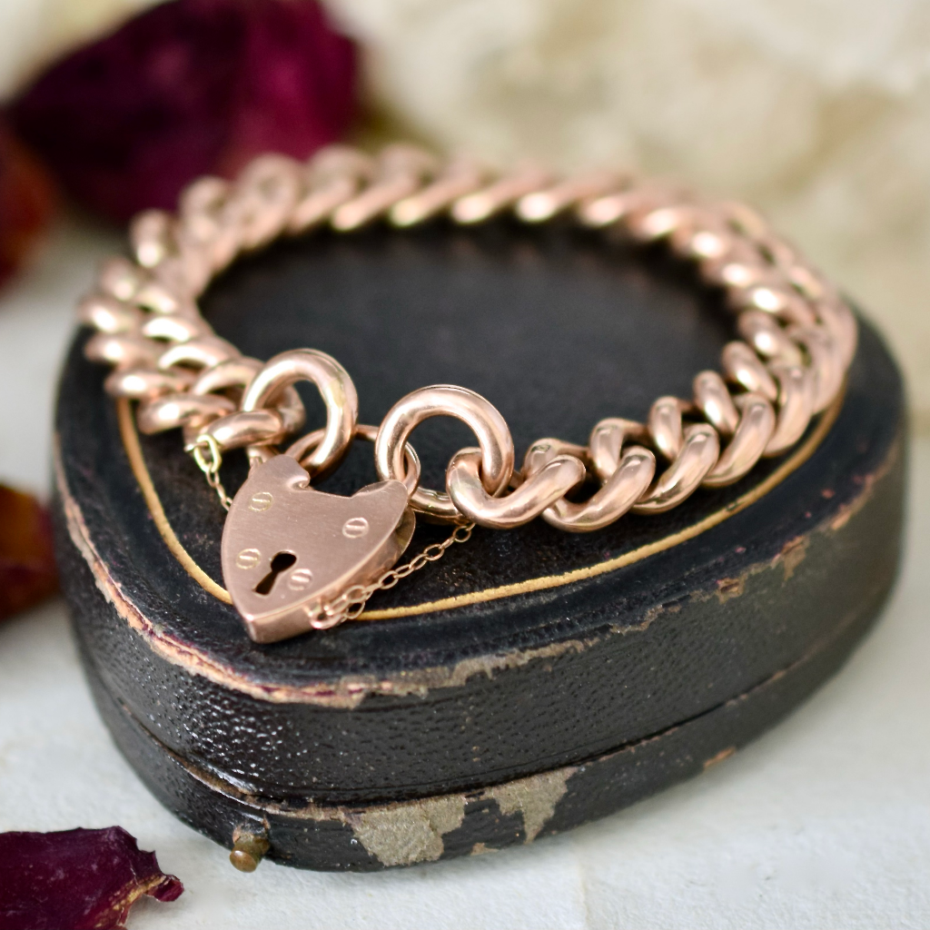 Antique 9ct Rose Gold Curblink Padlock Bracelet Circa 1915