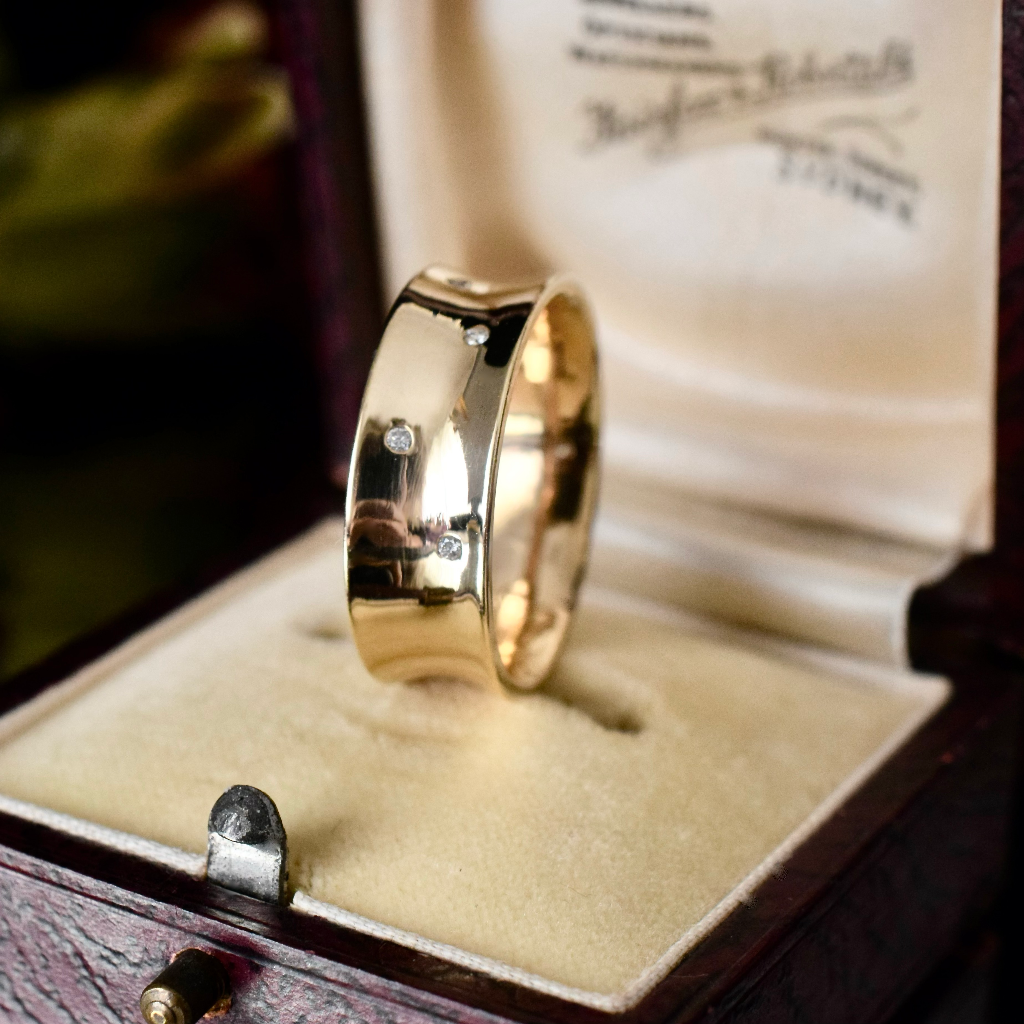 Modern 9ct Yellow Gold And Diamond Concave Wide Ring