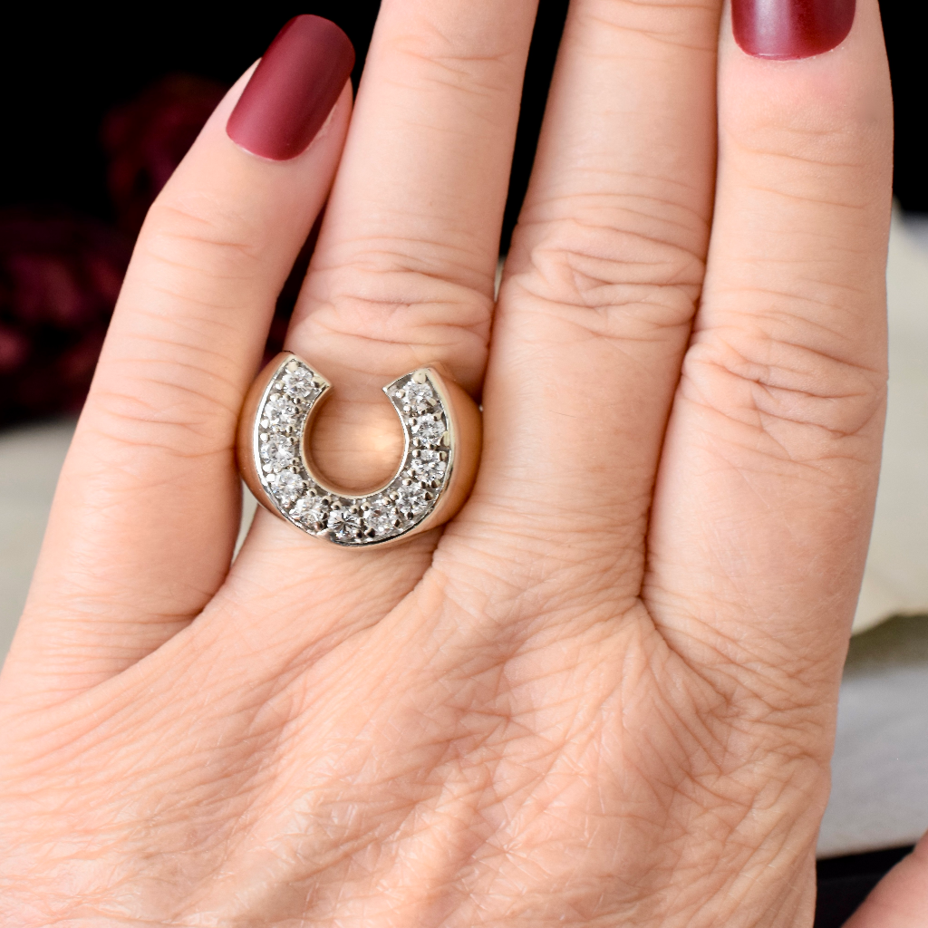 Modern Unisex 14ct Yellow Gold Diamond Horse Shoe Ring - 1.15ct Independent Valuation Included For $6,700 AUD