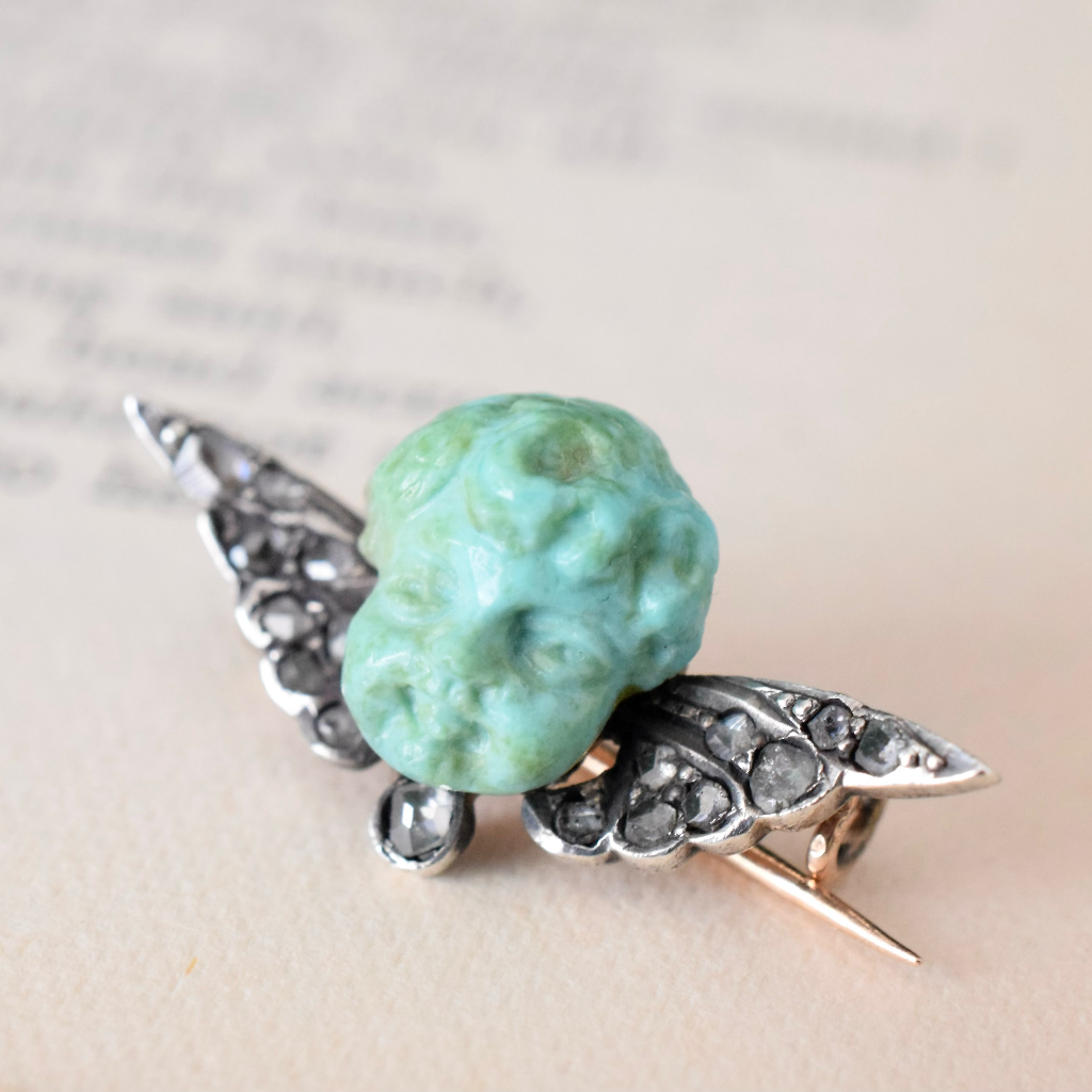 Antique Early Victorian Winged Diamond And Turquoise Cherub Brooch Circa 1850/60’s